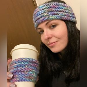Handcrafted Matching Multicolored Headband & Cup Sleeve